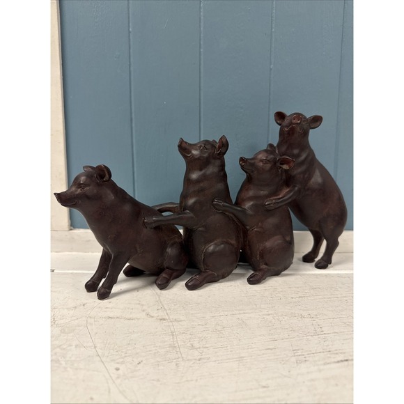 Farmhouse Style Farm 4 Pigs Polystone Sculpture Pig Brown Beige 13" x 4" x 7" - Picture 2 of 6